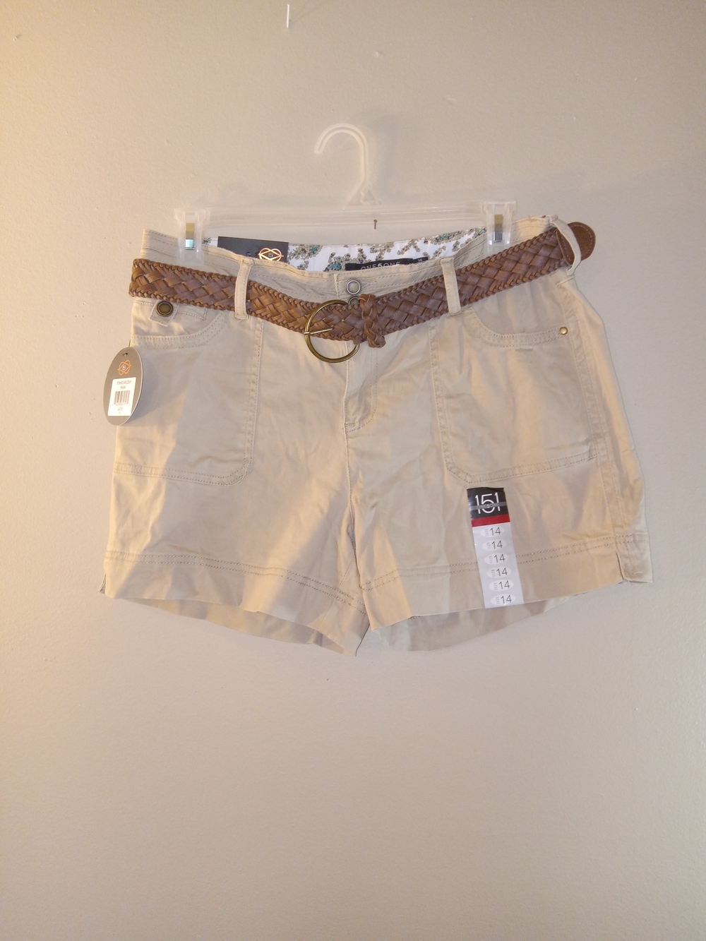 one 5 one Shorts Bundle 1 Khaki And 1 Denim Cargo Shorts With Braided Brown Belt